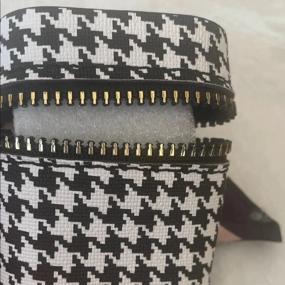 Mini Bag Charm Keychain Bag with Scarf- houndstooth-zipper